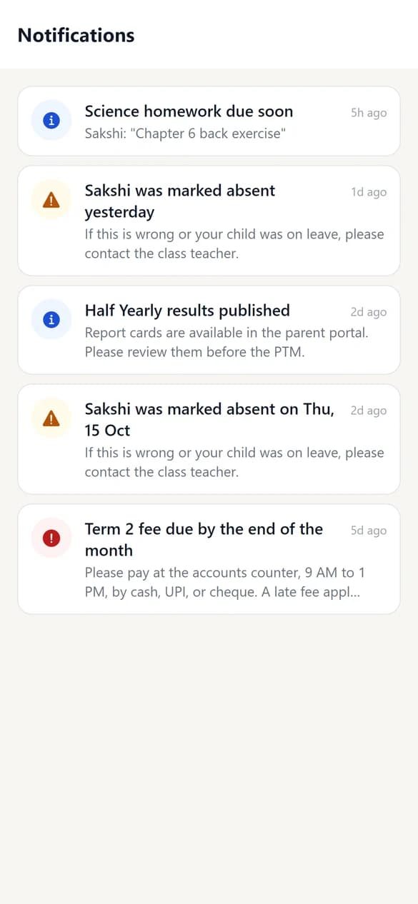 EduRit app notifications for parents